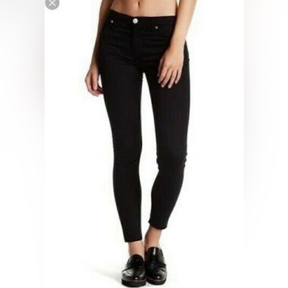 PAIGE Dylan Straight Undone Jeans Frayed cuffs Ankle Skinny Faded Black Denim 25